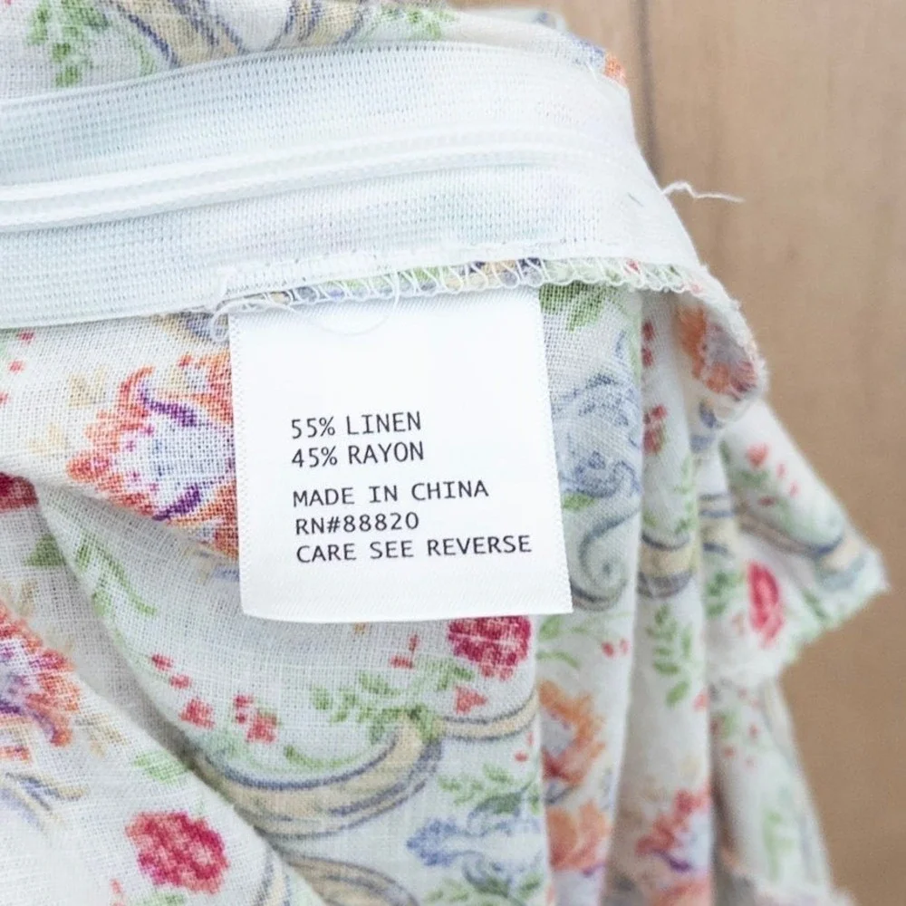 Cynthia Rowley Linen Maxi Skirt Medium Floral Damask Tiered Boho Cottage Coastal